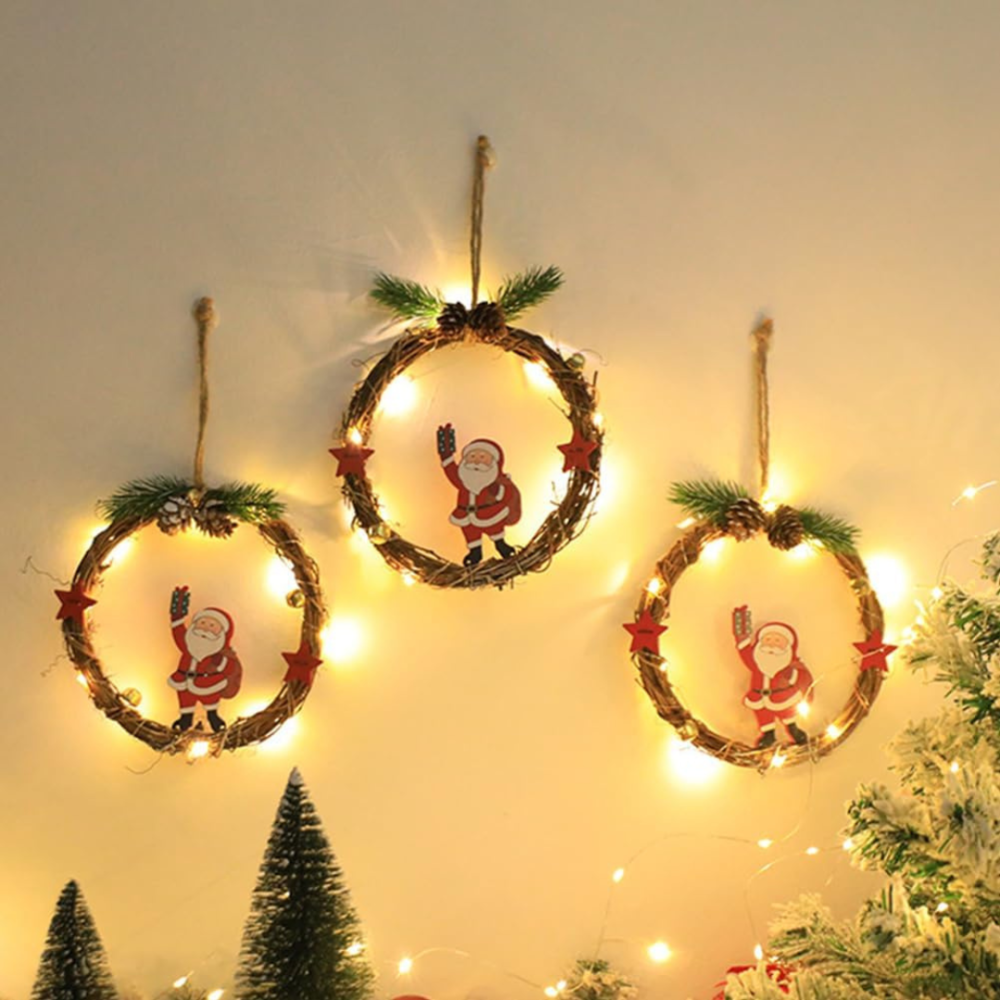 Рождественский венок из ротанги новогодний венок подвесной декор 18 см Niki Light LED от батареек дед мороз Киев - изображение 7