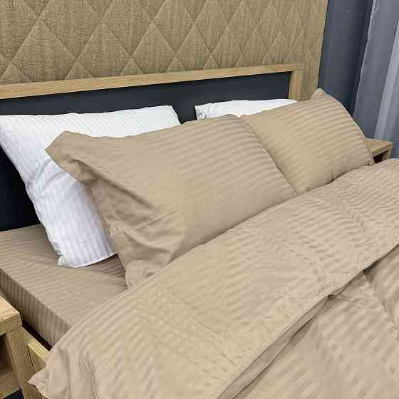 Комплект постельного белья Страйп-сатин Евро 200х230 с простыней на резинке Бежевый (88-162) Киев