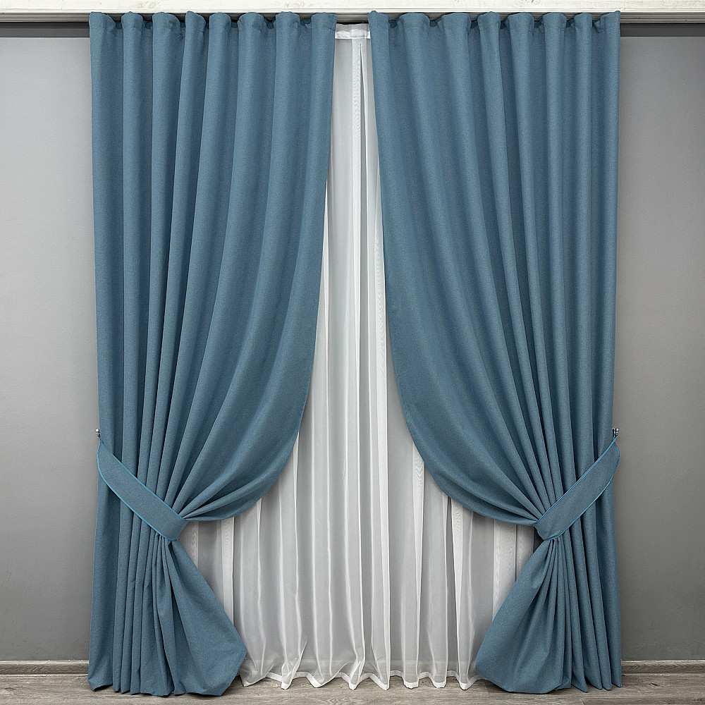 Комплект готовых штор VR-Textil Блэкаут двусторонний ASHEN NIGHT № 1852ш Синий 150х290 см 2 шт (33-0896) Киев - изображение 2