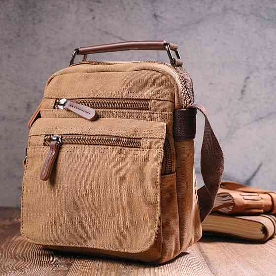 Невелика чоловіча сумка із щільного текстилю 21226 Vintage Коричнева Київ