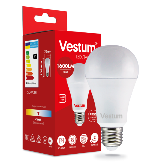 Светодиодная лампа Vestum A70 18W 4100K 220V E27 1-VS-1110 Киев