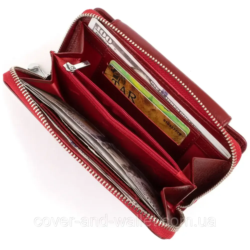 Женский компактный кошелек клатч бордового цвета из натуральной кожи ST Leather Киев - изображение 5