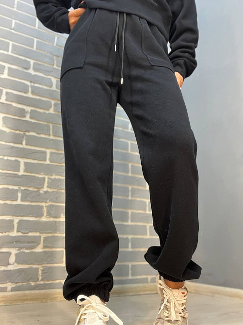 Костюм жіночий A-N 2740 світшот вишивка з джогерами на резинці рубчик чорний, чорний, XL Київ - фото 3