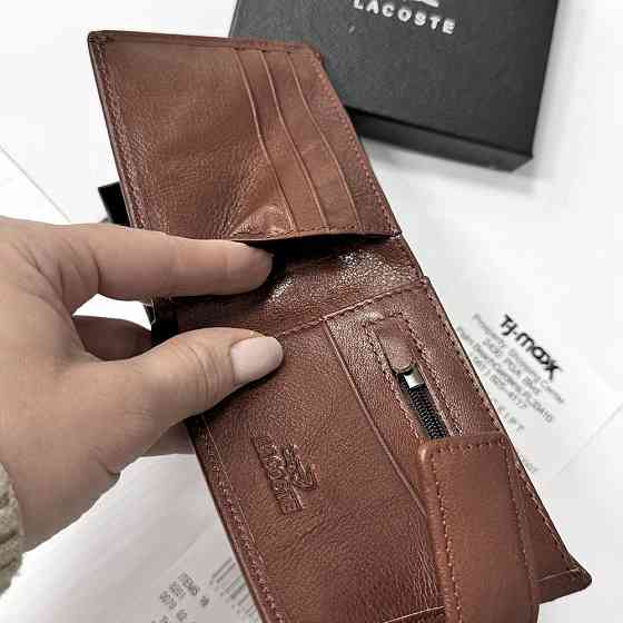 Мужское кожаное портмоне на магните Lacoste (82081) коричневый Киев