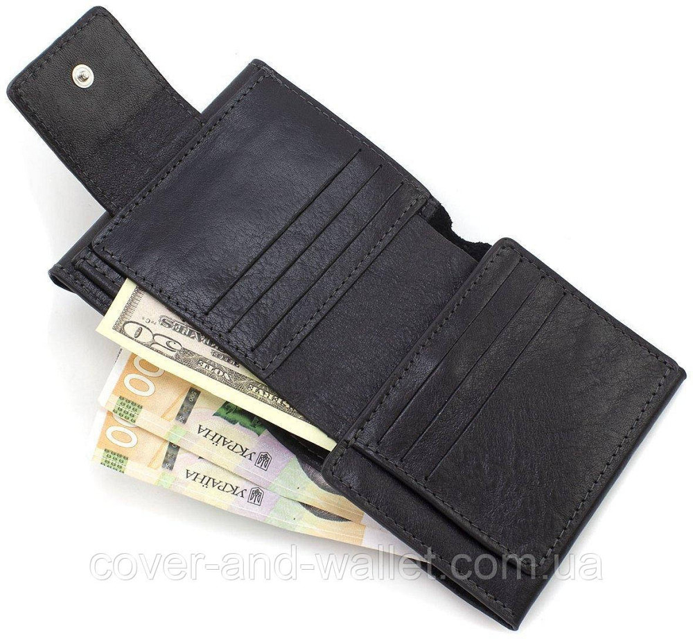 Солідний чоловічий гаманець з італійської шкіри чорного кольору Grande Pelle 502410 Київ - фото 8