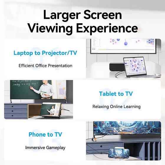 Кабель USB 2.0 Type-C M - HDMI M, 2.0m  4K 60 Гц PVC Black Vention Винница