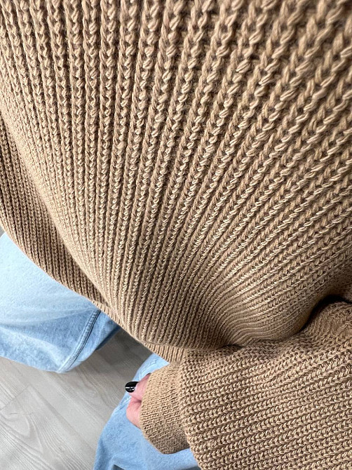 Свитер женский MIX RAY 6607 широкая модель оверсайз удлиненный, карамель, one size Киев - изображение 12