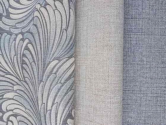 Шпалери метрові вінілові на флізелін Grandeco Poem геометрія абстракція мазки віяло блакитні білі на сірому Київ