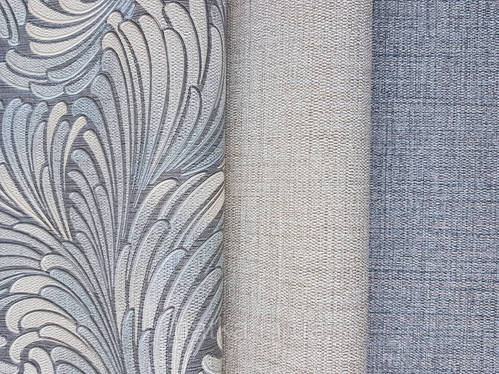 Шпалери метрові вінілові на флізелін Grandeco Poem геометрія абстракція мазки віяло блакитні білі на сірому Київ - фото 3