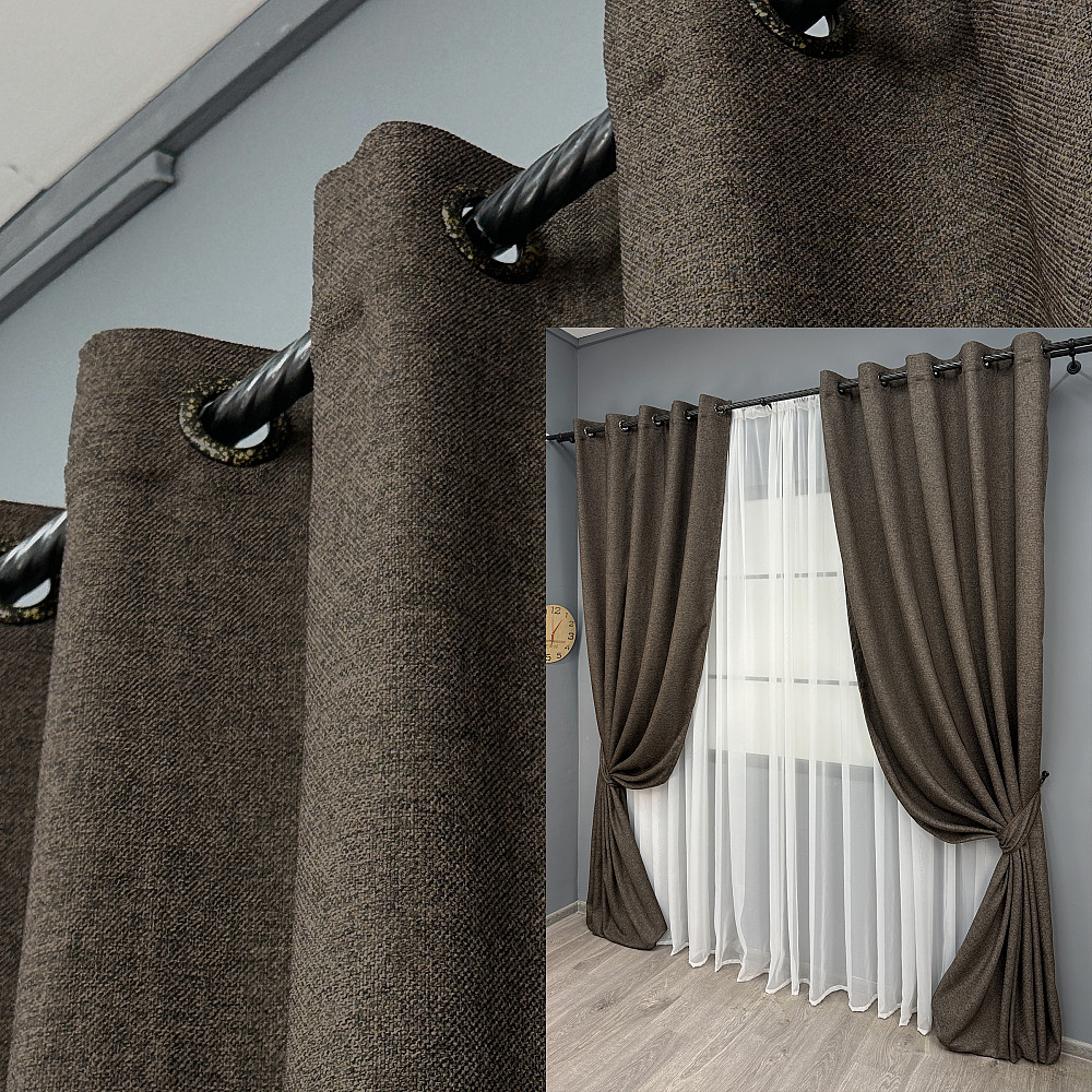 Комплект штор на люверсах VR-Textil Лен ELEMENTA № 1867ш Венге 150х270см 2 шт (37-0273) Киев - изображение 1