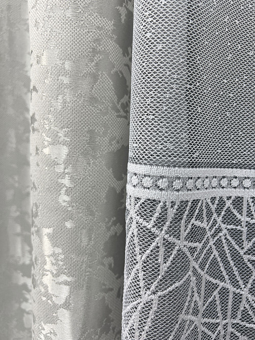 Комплект штор VR-Textil Льон Мармур 150х270 2шт і Тюль 500х270 1263ш-1672т Світло-сірий з білим 71-167/4 Київ - фото 6