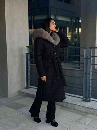 Жіноча куртка пальто плащ із натуральним хутром песця Чорний XS/S Харків