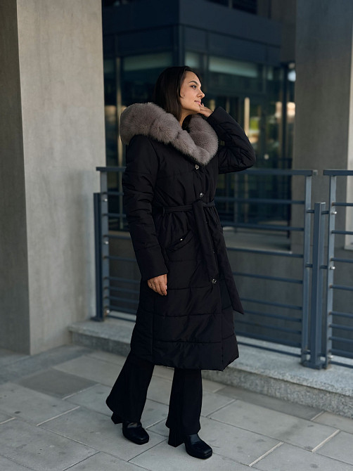 Жіноча куртка пальто плащ із натуральним хутром песця Чорний XS/S Харків - фото 5