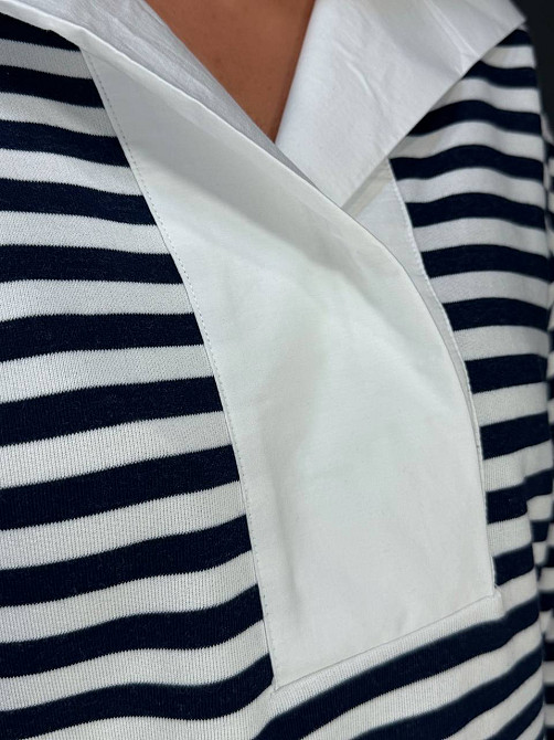 Свитшот женский KEYYMOD 34007 с воротником в полоску оверсайз темно синий, темно-синий, M Киев - изображение 6