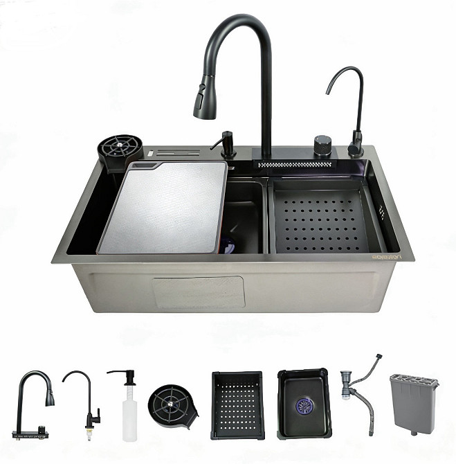 Мийка багатофункціональна Zerix ZH7546-SET-07 DECOR NANO-BLACK з вбудованим змішувачем   ( ZX5683 ) 32780 Харьков - изображение 4