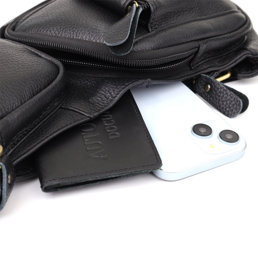 Мужская сумка с большим количеством карманов из натуральной кожи Vintage 22961 Черный Киев - изображение 4