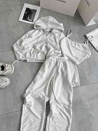 Жіночий повсякденний костюм-трійка: кофта топ і штани двонитка Меланж, 46/48 Одеса