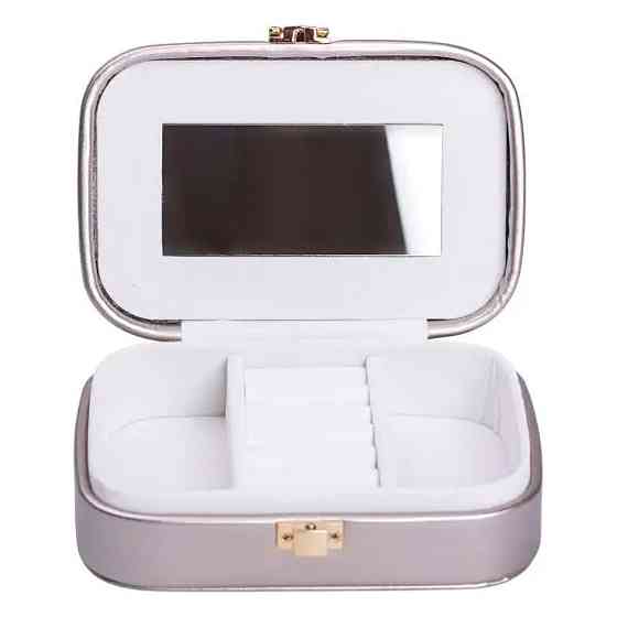 Yiwu Скринька для прикрас з еко шкіри 15×10×5 см із дзеркалом органайзер для ювелірних виробів Коломыя