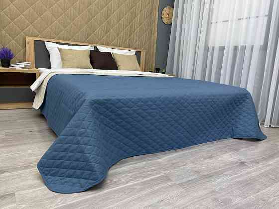Покривало двостороннє Decorator Microfiber ромб 210х215 см синій з бежевим (85-021) Київ