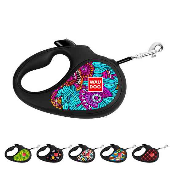 Повідець-рулетка для собак WAUDOG R-leash, малюнок "Літо", XS, до 12 кг, 3 м, світловідбивна стрічка чорний Вінниця