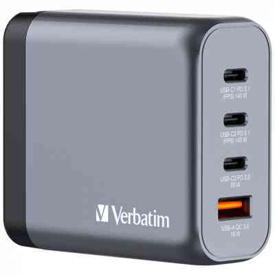 Зарядний пристрій Verbatim GaN 140 W 4 ports (2xUSB-C-140 W,USB-C 20 W /USB-A -3.0) (32203) Вінниця