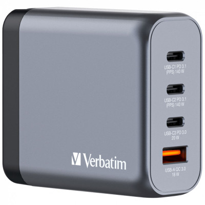 Зарядное устройство Verbatim GaN 140 W 4 ports (2xUSB-C-140 W,USB-C 20 W /USB-A -3.0) (32203) Винница - изображение 1