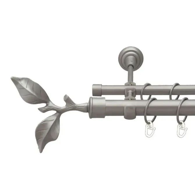 Карниз Orvit Листок Троянди металевий дворядний відкритий гладка труба кільце металеве Сатин 25\16 мм 200 см (6353172) Львів - фото 1