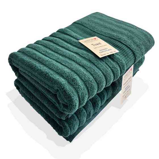 Набор 2 жаккардовых полотенца Lovely Svi для ванной, отелей, в подарок, 70х140 см Oxford Stripe темно-зеленый Киев