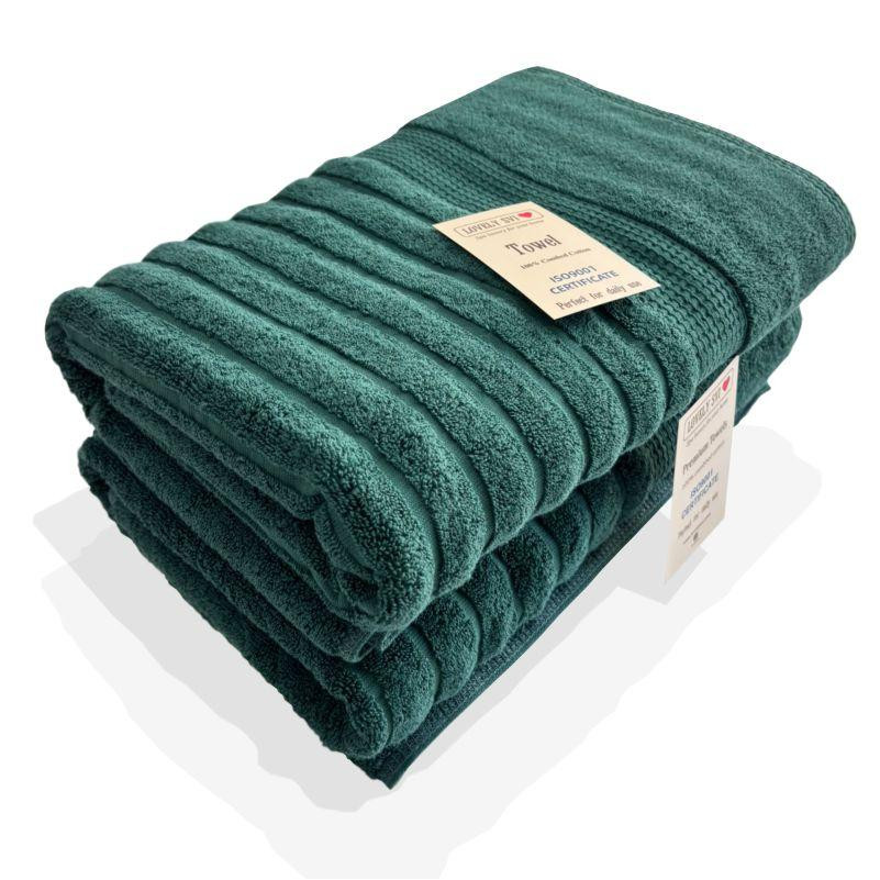 Набор 2 жаккардовых полотенца Lovely Svi для ванной, отелей, в подарок, 70х140 см Oxford Stripe темно-зеленый Киев - изображение 1