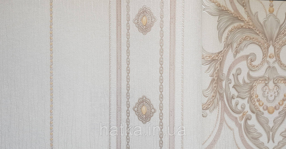 Шпалери вініл на флізеліні AdaWall Seyyah 1.06х10 смуги широкі завитки розетки структурні молочні коричневі Київ - фото 2