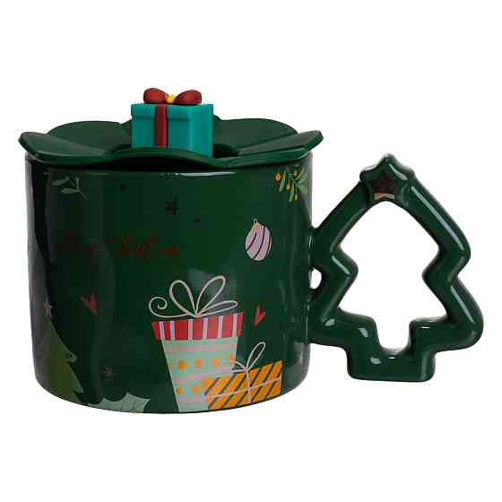 Yiwu Новорічна порцелянова чашка «Святкові подарунки» з кришкою 400 мл Yiwu FM-CS-18GR Коломия