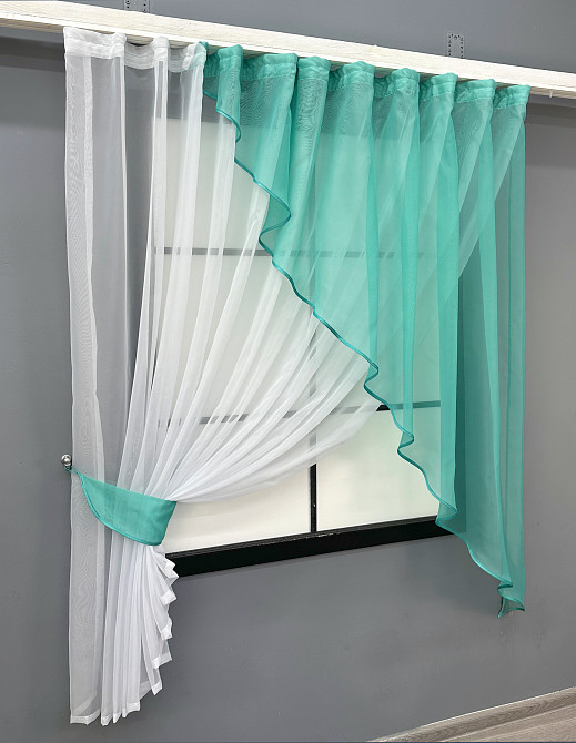 Кухонная занавеска VR-Textil № 069к бирюзовый с белым 280х170 см (52-1194) Киев - изображение 2
