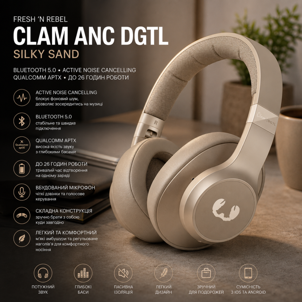 Навушники Fresh 'n Rebel Clam ANC DGTL Bluetooth 5.0, Active Noise Cancelling, Qualcomm aptX, до 26 годин автономної роботи, Silky Київ - фото 11