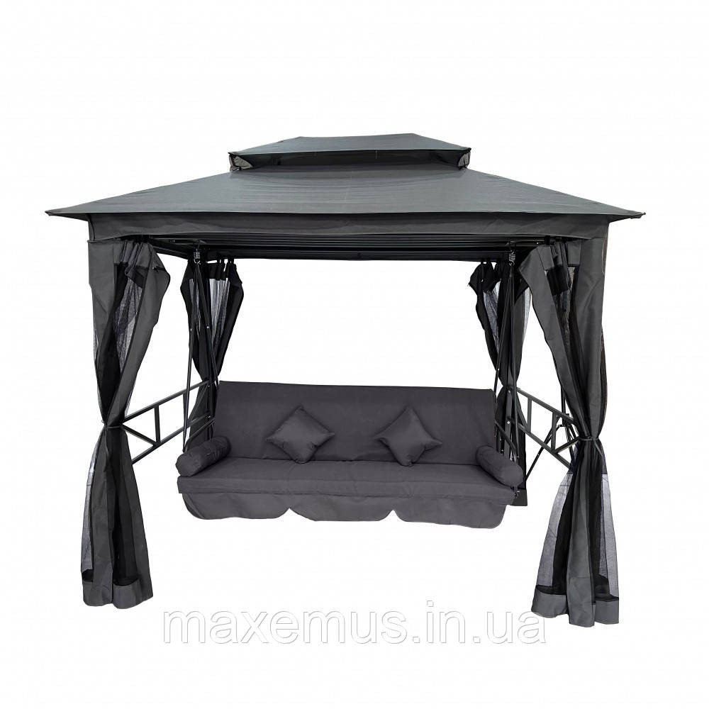 Садовые качели B0 02 с навесом подушками и москитной сеткой качели для сада и дачи серая Мостиска - изображение 9