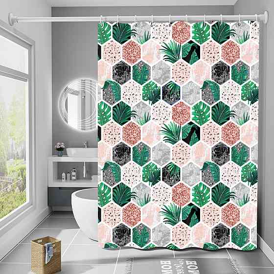 Шторка для ванны из полиэстера водонепроницаемая Bathlux 180x180 см с кольцами, занавеска для ванной комнаты Каменец-Подольский