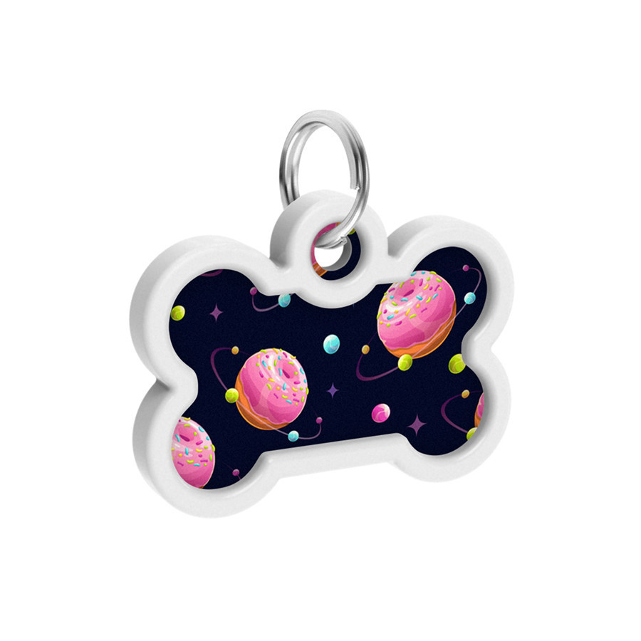 Адресник для собак і котів металевий WAUDOG Smart ID з QR паспортом, малюнок "Всесвітня пончиків", кістка, Вінниця - фото 4