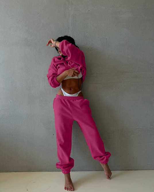 Жіночий теплий костюм-двійка: кофта та штани двосторонній фліс «Полар» Малина, 42/44 Одеса - фото 4