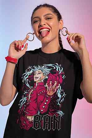 Футболка для хлопчика з аніме принтом Бан Севен Деадлй Сінс оверсайз (зріст від 165 до 180) Чорний AnimeJ0399m Дніпро