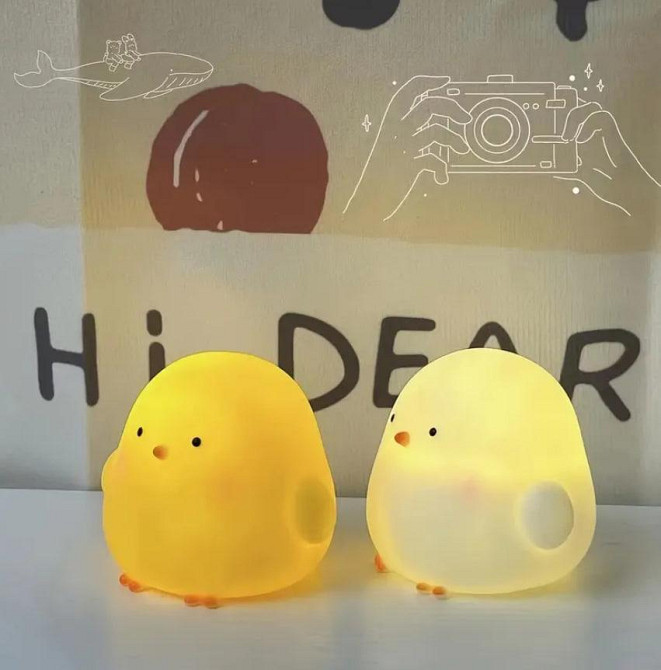 Детский ночник в форме жёлтого цыплёнка на батарейках для сна и декора комнаты Киев - изображение 4