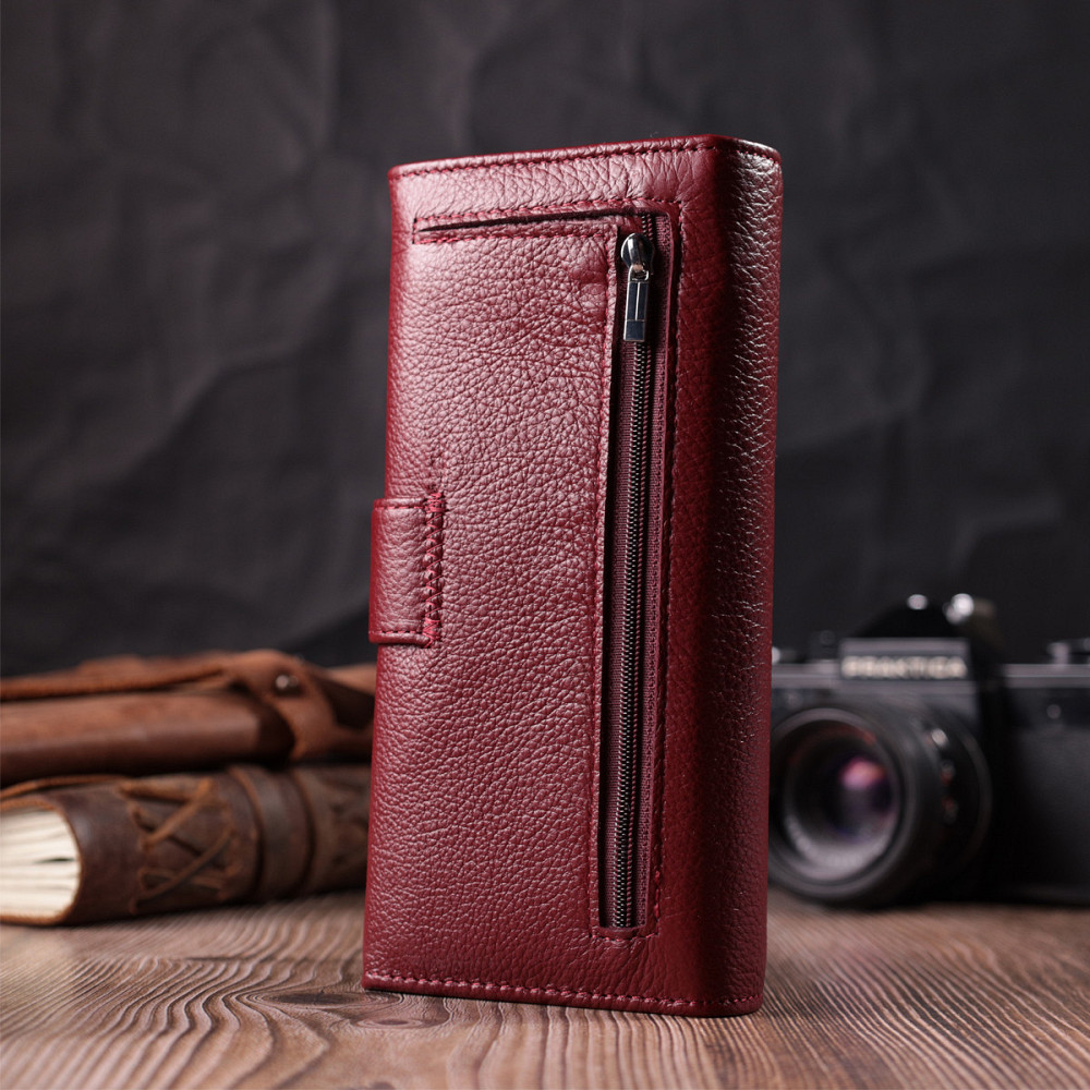 Кошелек для женщин на четыре отделения для купюр из натуральной кожи ST Leather 22550 Бордовый Киев - изображение 11