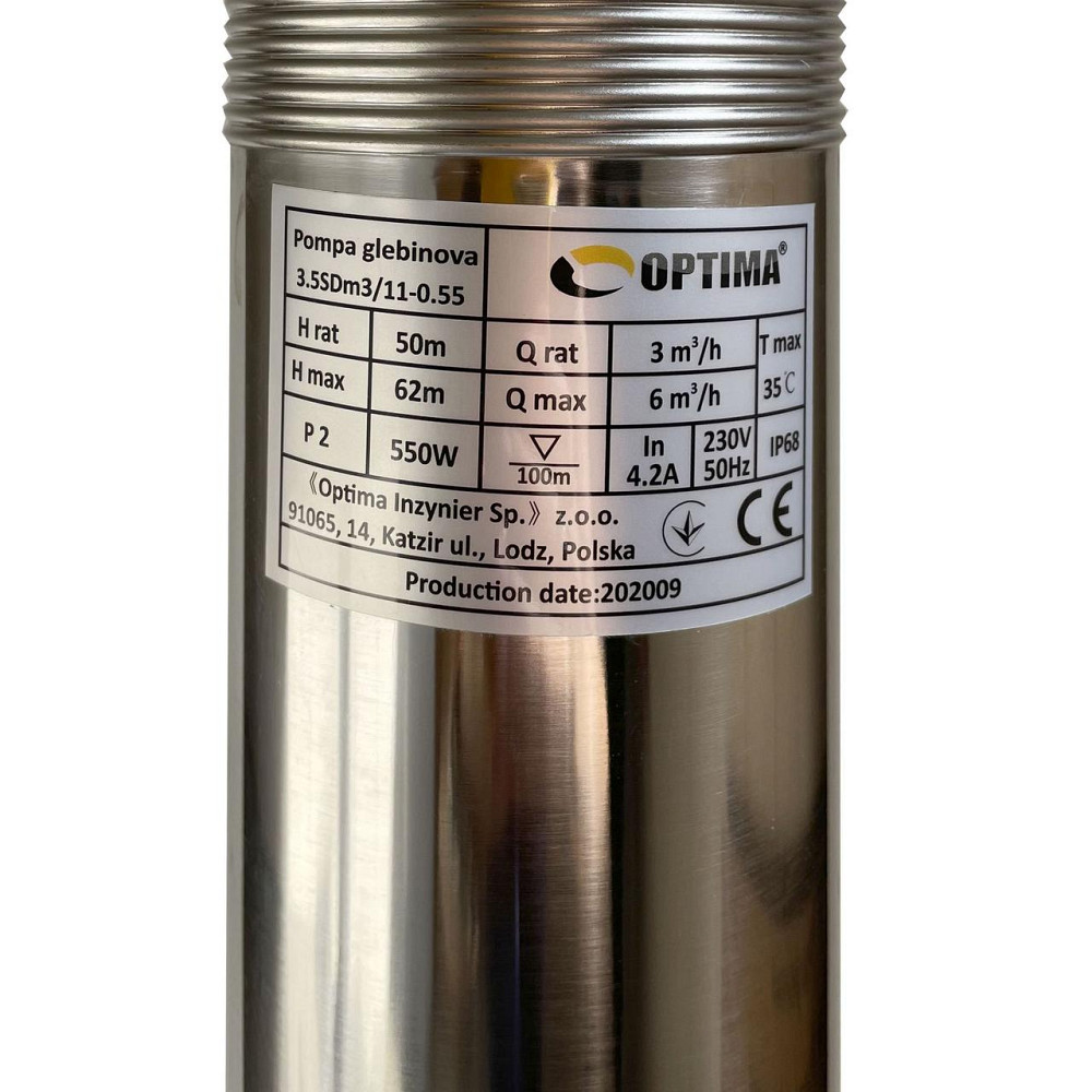 Насос свердловинний з підв, стійк, до піску OPTIMA 3,5SDm3/11 0,55 кВт 62м кабель 1,5м NEW (000021127) Київ - фото 7