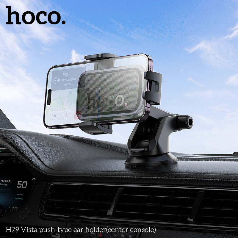 Автотримач для телефона HOCO H79 Vista push-type car holder (center console) Black Metal Gray Одеса - фото 8