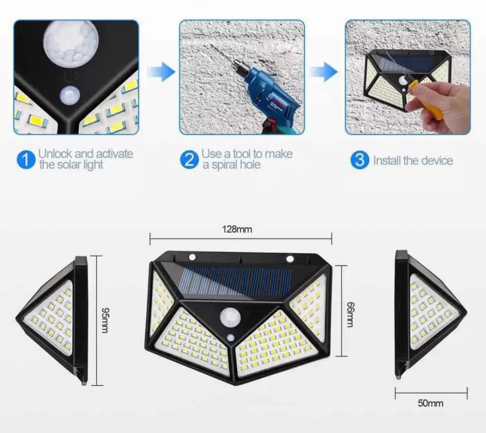 Солнечная лампа настенная с датчиком движения влагозащищенная аккумуляторная 13 на 9,5 см черный Киев - изображение 7