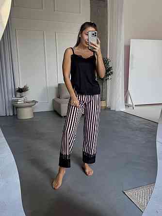 Женский домашний комплект четверка: брюки + майка + шорты + халат коттон Розовый, 44/46 Одесса