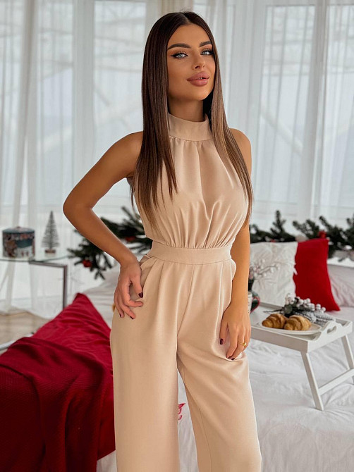 Женский стильный классический комбинезон Плотная качественная костюмка Бежевий, 46/48 Одесса - изображение 2