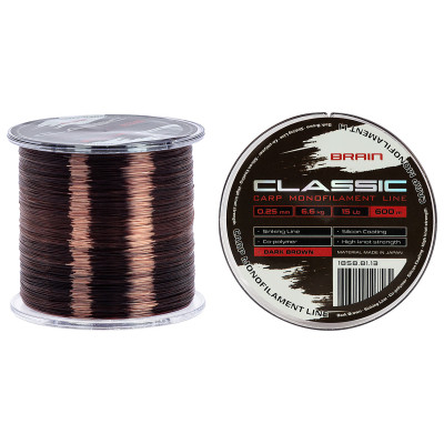 Волосінь Brain Classic Carp Line (dark brown) 600m 0.25mm 15lb 6.6kg (1858.81.13) Вінниця - фото 1