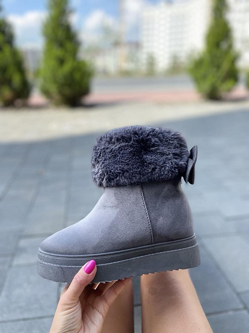 Женские ботинки 8323-6 серые эко-замша зима высота 18 см скрытая танкетка 7.5 см (1137) 38р.39р Коломия - фото 2