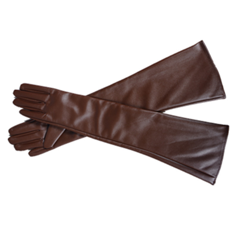 Високі рукавички жіночі із екошкіри коричневий Київ - фото 1