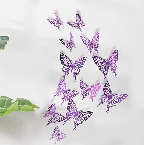 Набір метеликів фіолетових на скотчі - у наборі 12шт. різних розмірів, в набір входить 2-х сторонній скотч Київ - фото 1