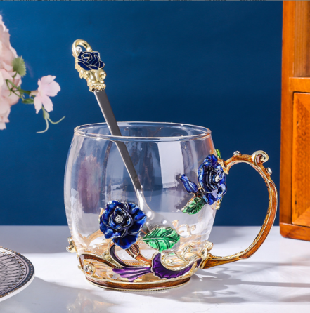 Чашка термостойкая 320 мл с ложечкой блюдцем и крышечкой Чайная пара Синяя роза Подарочная упаковка Кременчуг